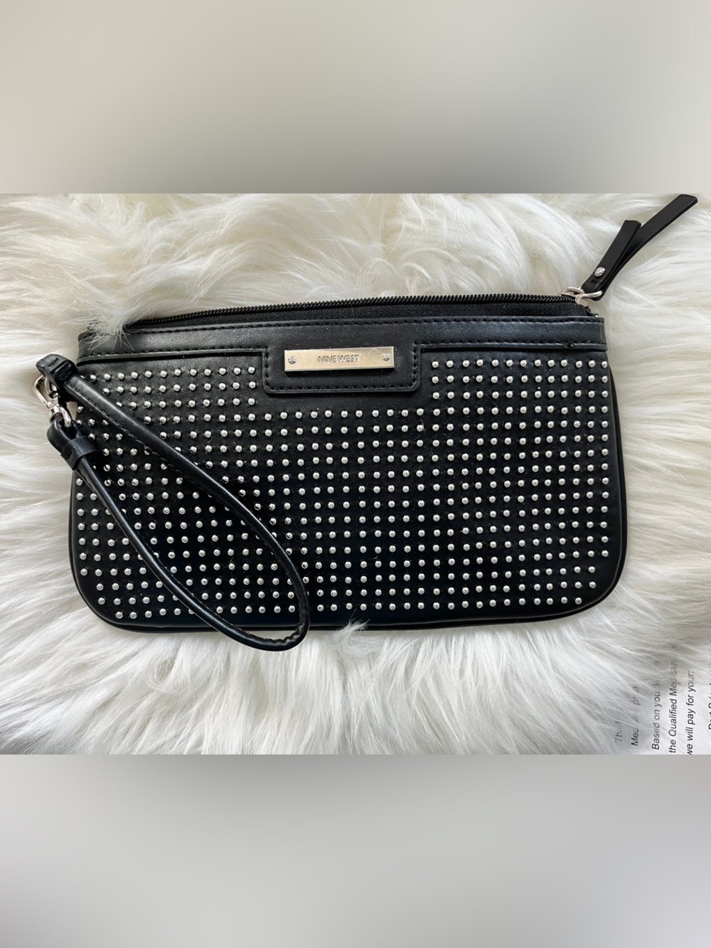 Nine West Vegan Leather Black Studded Wristlet - Picture 1 of 8